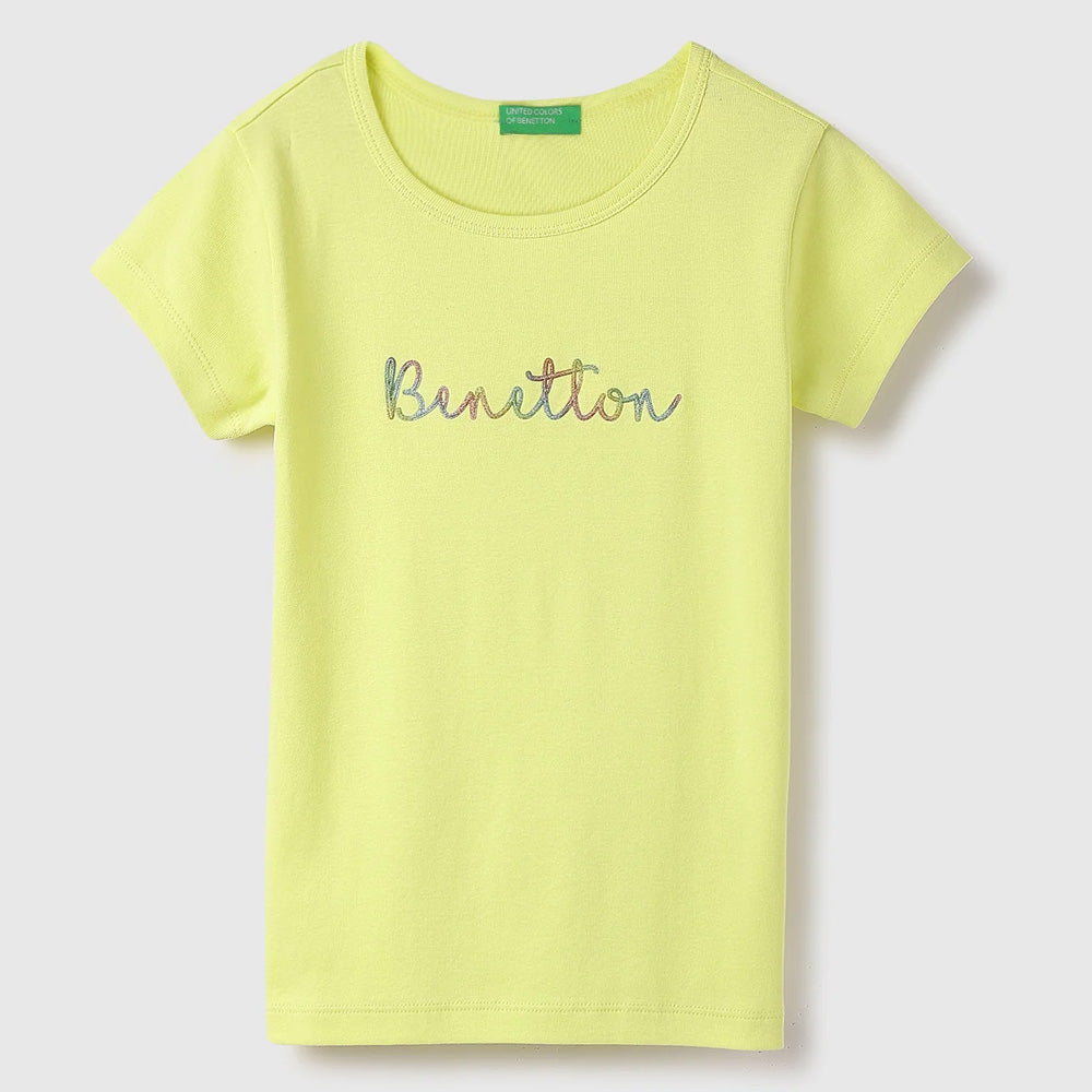 Yellow Regular Benetton Round Neck T-Shirt