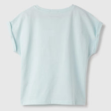 Load image into Gallery viewer, Blue Boxy Round Neck Typography Crop Top
