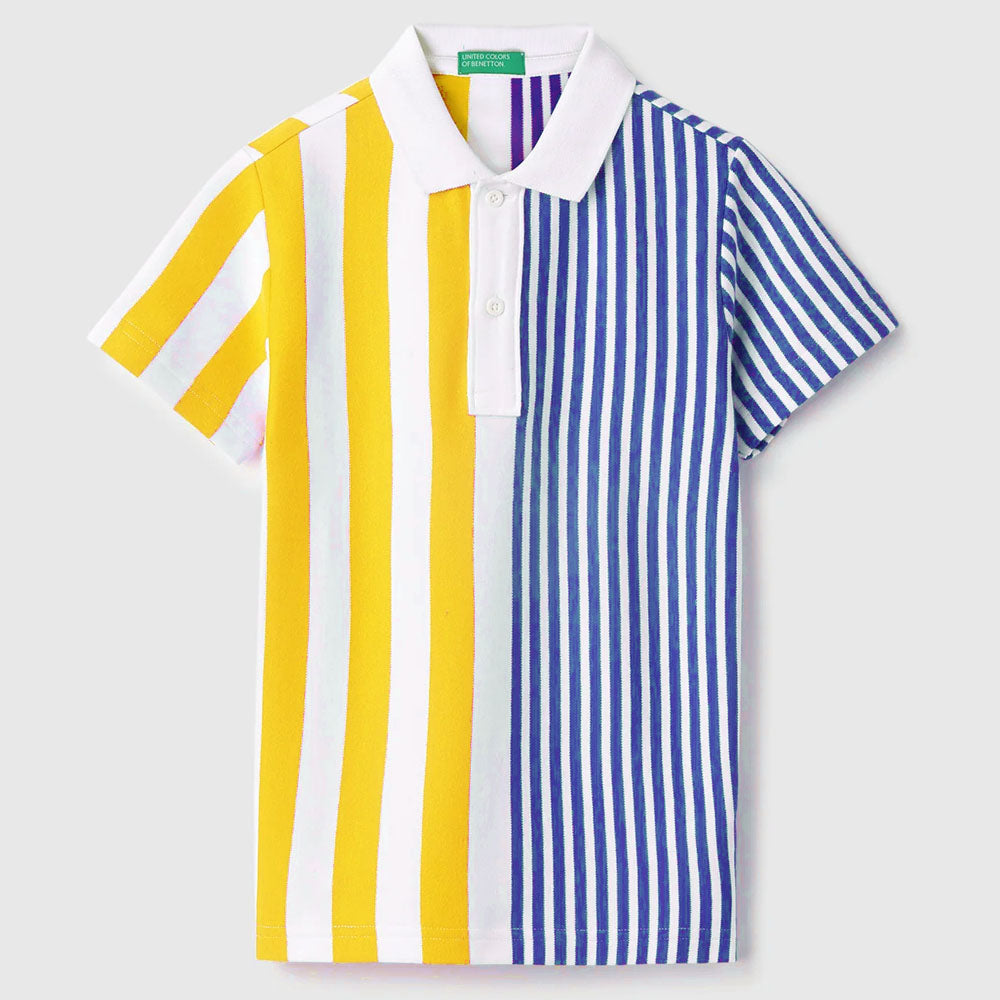 White Regular Polo Neck Striped T-Shirt