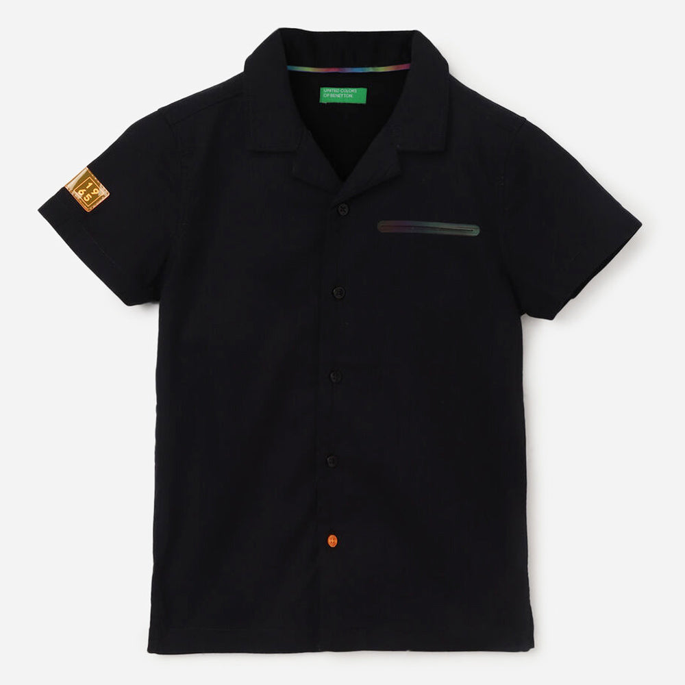 Black Half Sleeves Cotton Shirt