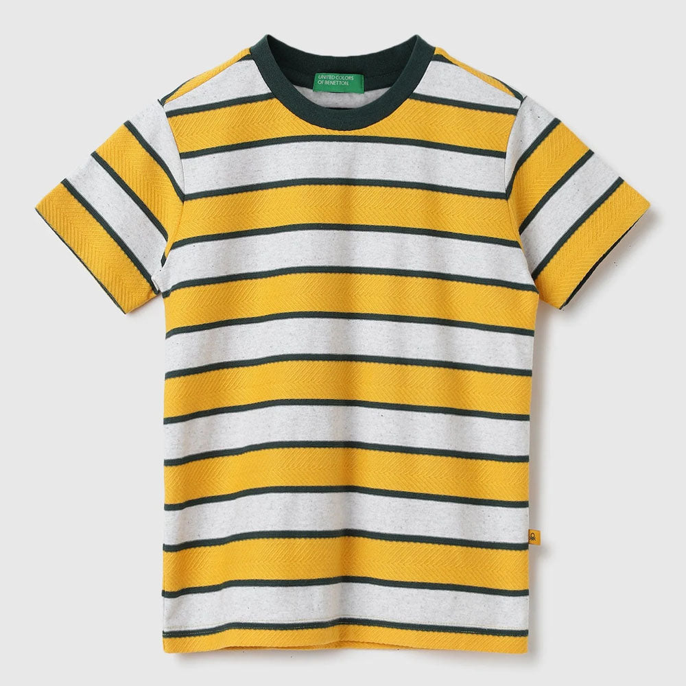 Yellow Round Neck Striped T-Shirt