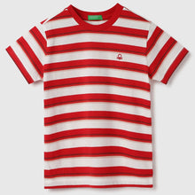 Load image into Gallery viewer, Red Regular Fit Crew Neck Striped T-Shirt
