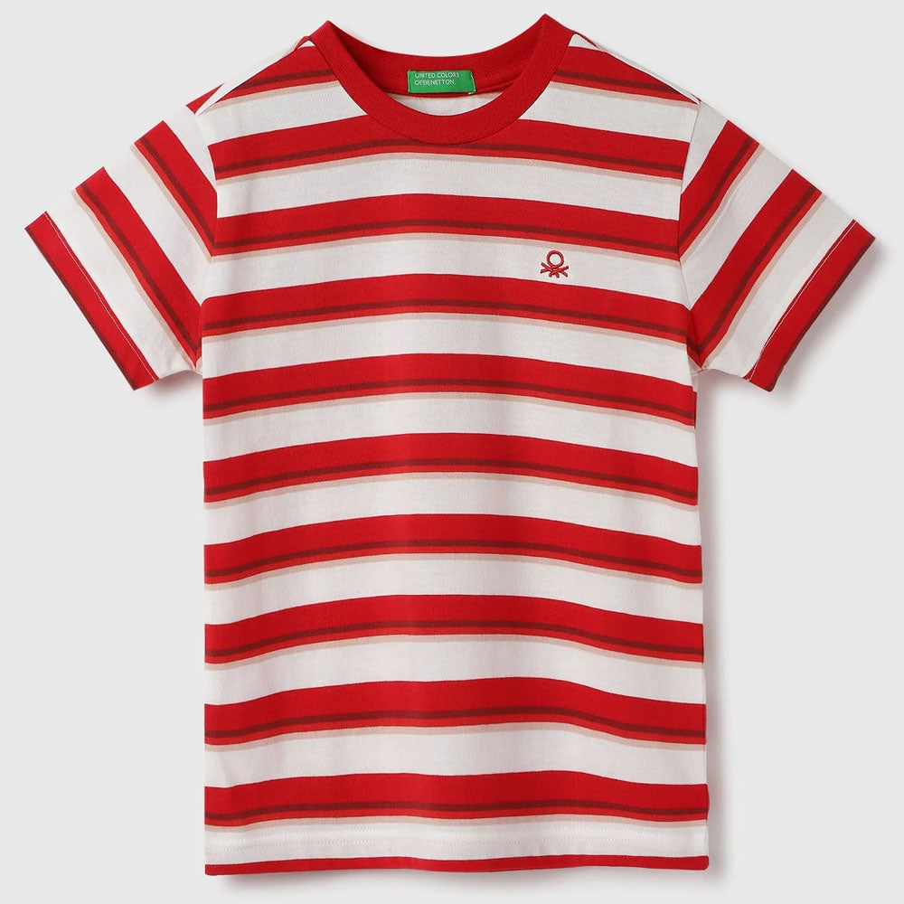 Red Regular Fit Crew Neck Striped T-Shirt