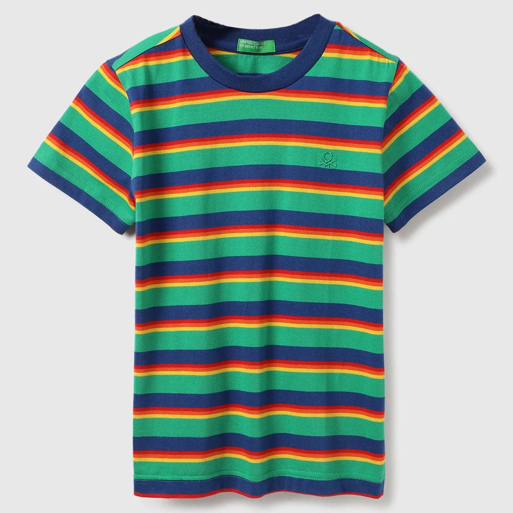 Green Regular Fit Round Neck Striped T-Shirt