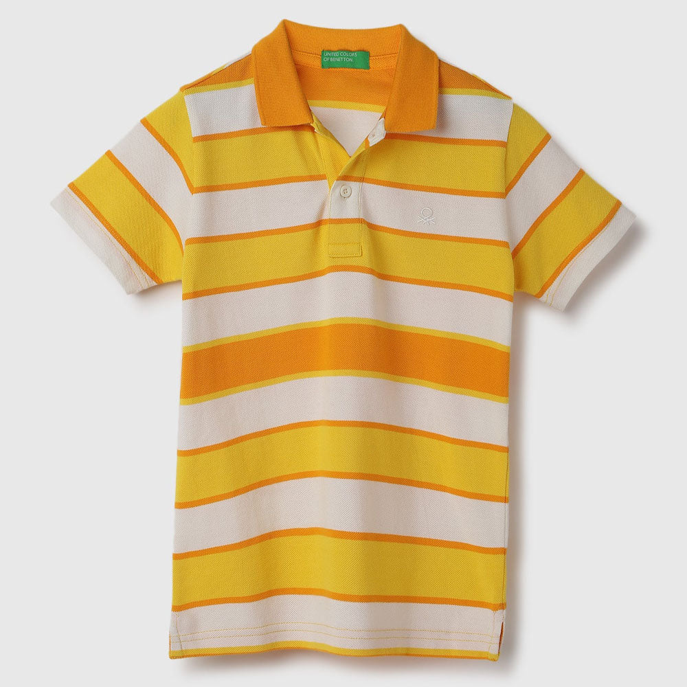 Yellow Regular Fit Striped Polo T-Shirt