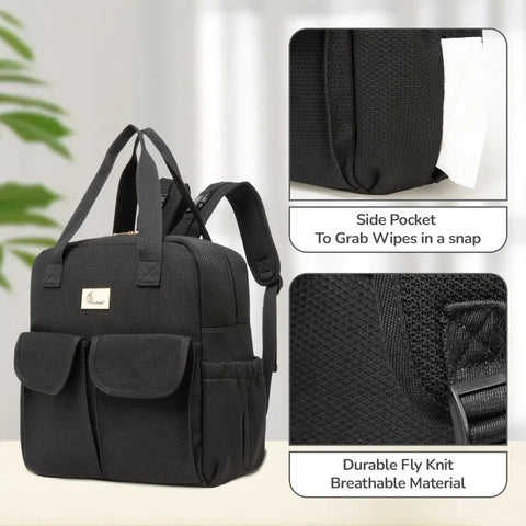 Black Caramello Breezy Premium Material Diaper Bag