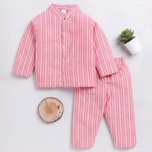 Load image into Gallery viewer, Red Striped Printed Full Sleeves Cotton Nightwear
