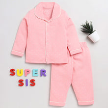 Load image into Gallery viewer, Pink Super Sis Theme Full Sleeves Cotton Night Suit
