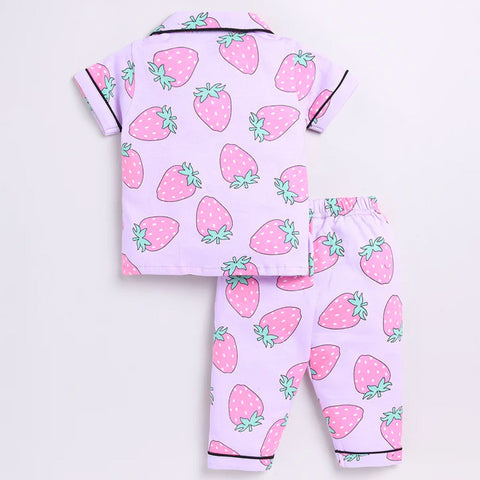 Lavender Strawberry Printed Cotton Night Suit