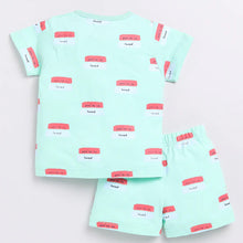 Load image into Gallery viewer, Green Typographic T-Shirt With Shorts Cotton Night Suit
