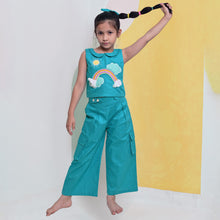 Load image into Gallery viewer, Blue Rainbow Embroidered Crop Top With Palazzo Pant Co-Ord Set
