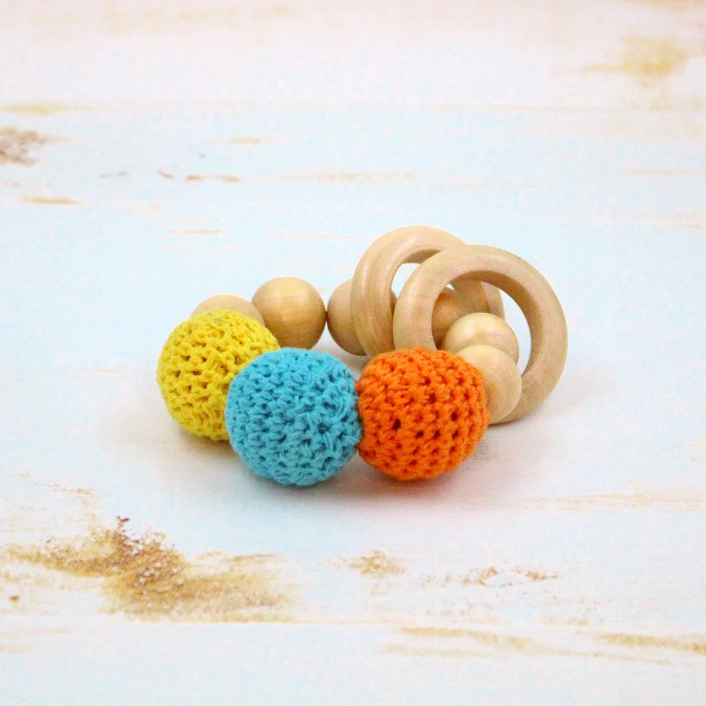 Wooden Crochet Teether & Rattle Ring Toy