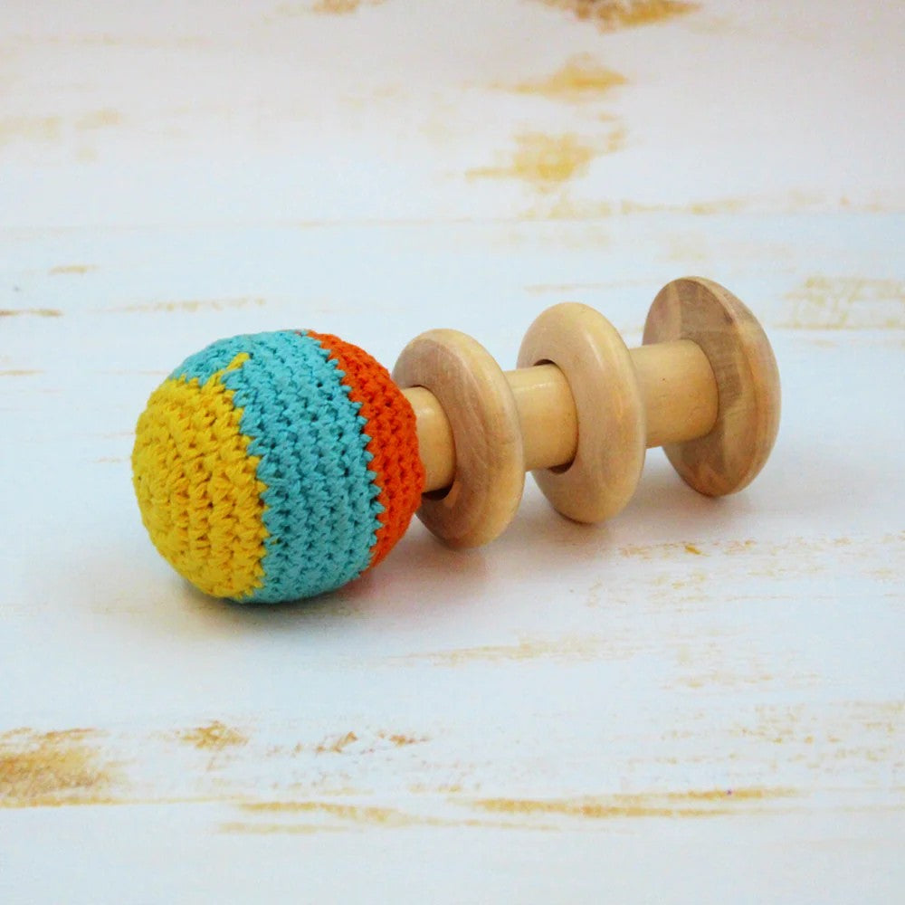 Organic Crochet Shaker Wooden Rattle Toy