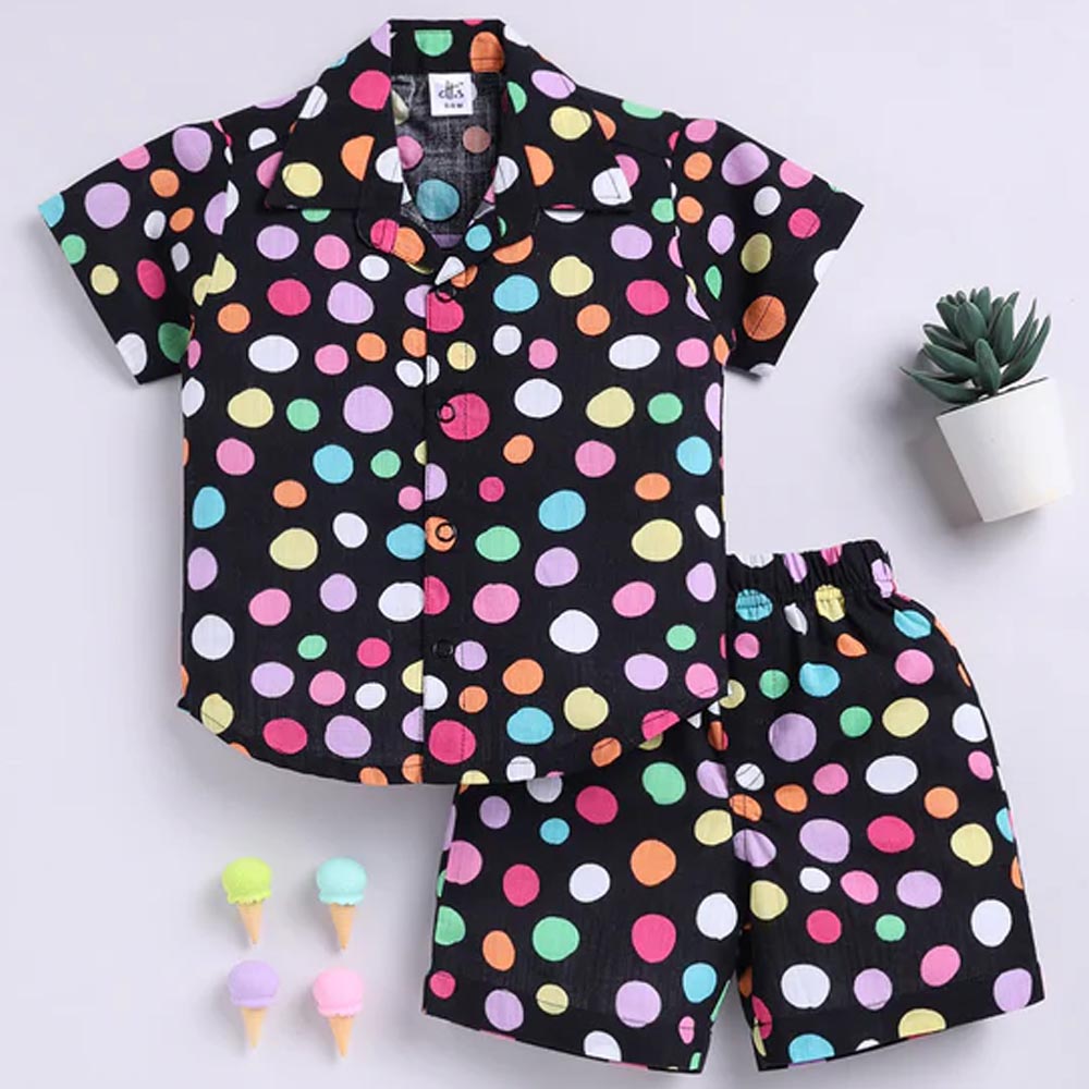 Black Polka Dots Half Sleeves Co-Ord Set