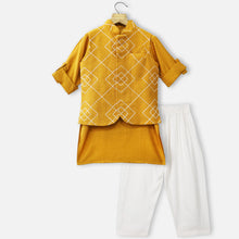 Load image into Gallery viewer, Black &amp; Yellow Embroidered Nehru Jacket With Kurta &amp; Pajama
