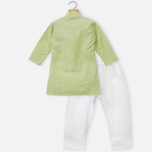 Load image into Gallery viewer, Green &amp; White Embroidered Full Sleeves Kurta With Pajama
