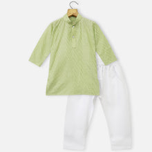 Load image into Gallery viewer, Green &amp; White Embroidered Full Sleeves Kurta With Pajama
