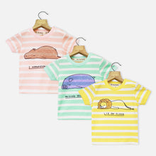 Load image into Gallery viewer, Striped Half Sleeves T-Shirt- Pink, Yellow &amp; Mint
