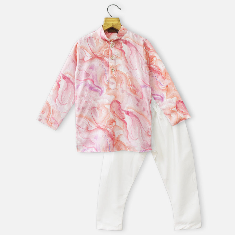 Pink  Abstract Printed Kurta With Pajama