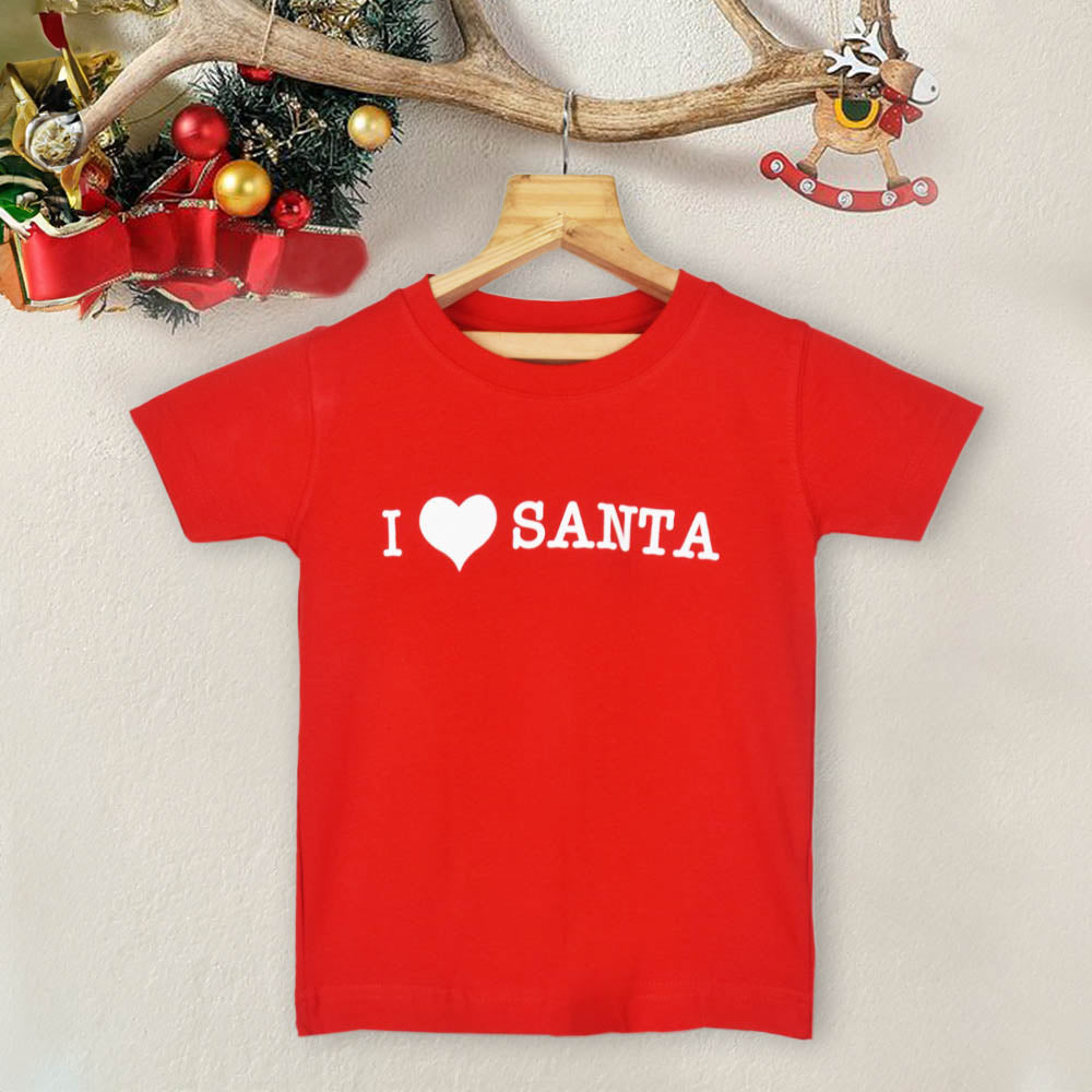 Red I Love Santa Theme Half Sleeves T-Shirt