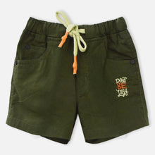 Load image into Gallery viewer, Green Elasticated Waist Regular Fit Cotton Shorts
