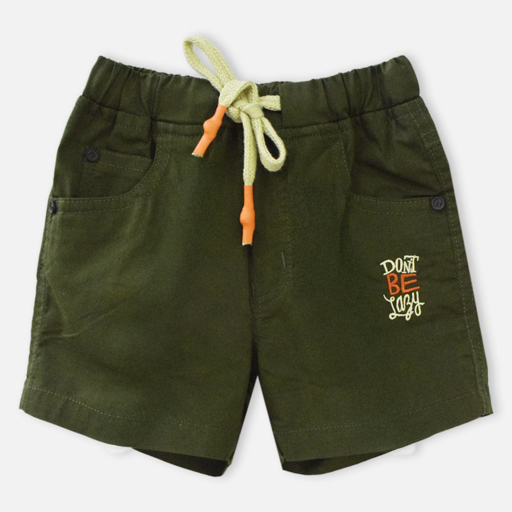 Green Elasticated Waist Regular Fit Cotton Shorts