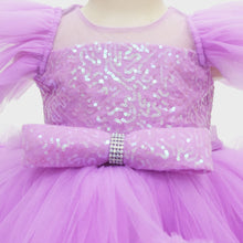 Load image into Gallery viewer, Sequins Embellished Net Party Dress With Detachable Tail &amp; Headband-Pink &amp; Lilac
