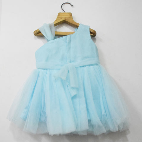 Blue Embellished Party Dress With Booties & Headband