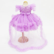 Load image into Gallery viewer, Sequins Embellished Net Party Dress With Detachable Tail &amp; Headband-Pink &amp; Lilac
