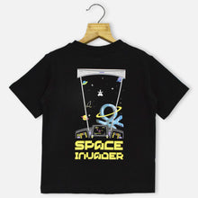 Load image into Gallery viewer, Black Round Neck Space Printed T-Shirt
