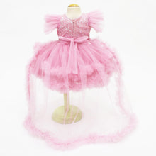 Load image into Gallery viewer, Sequins Embellished Net Party Dress With Detachable Tail &amp; Headband-Pink &amp; Lilac
