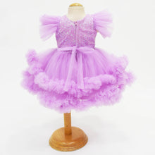 Load image into Gallery viewer, Sequins Embellished Net Party Dress With Detachable Tail &amp; Headband-Pink &amp; Lilac
