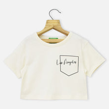 Load image into Gallery viewer, Cream Regular Round Neck Graphic Printed Crop Top
