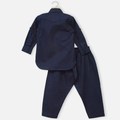 Navy Full Sleeves Kurta With Pajama