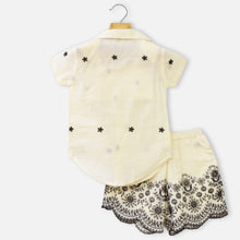 Load image into Gallery viewer, Peach &amp; Cream Embroidered Shirt With Crop Top &amp; Short Co-Ord Set
