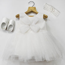 Load image into Gallery viewer, White Bow Embellished Party Dress With Booties &amp; Headband
