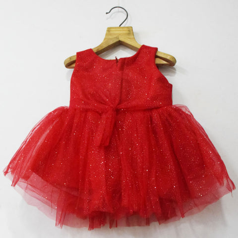 Red Flower Party Dress With Booties & Headband