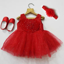 Load image into Gallery viewer, Red Flower Party Dress With Booties &amp; Headband
