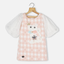 Load image into Gallery viewer, Pink Cat Applique Balloon Sleeves Dress

