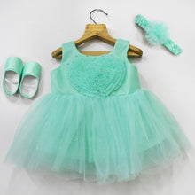 Load image into Gallery viewer, Green Flower Party Dress With Booties &amp; Headband
