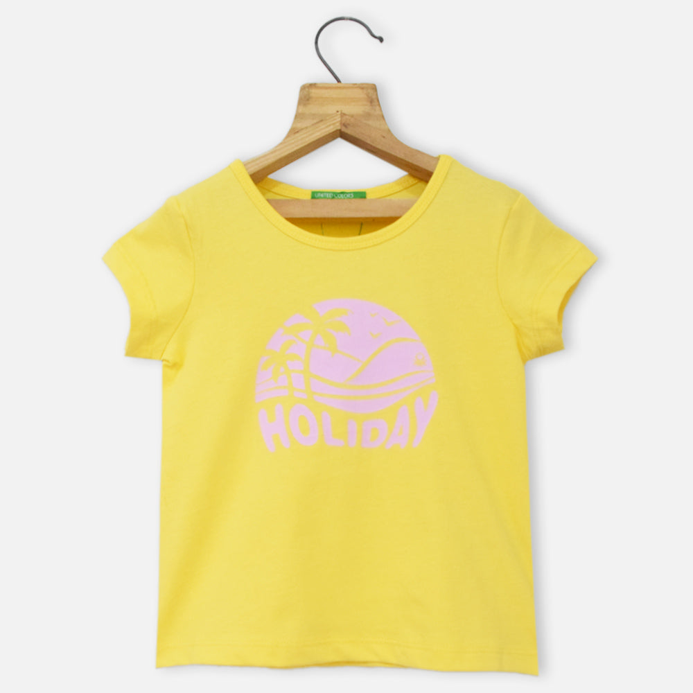 Yellow Regular Round Neck Graphic Print T-Shirt