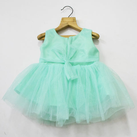 Green Flower Party Dress With Booties & Headband