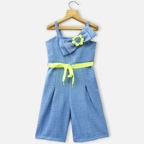 Green & Blue Sleevless Jumpsuit With Belt