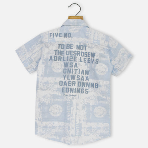 Blue Typographic Printed Half Sleeves Shirt