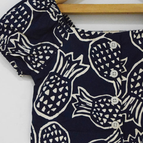 Navy Pineapple Printed Half Sleeves Crop Top With Shorts