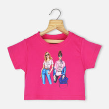 Load image into Gallery viewer, Pink Graphic Printed Half Sleeves T-Shirt With Wide Leg Pants Co-ord Set
