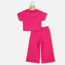Load image into Gallery viewer, Pink Graphic Printed Half Sleeves T-Shirt With Wide Leg Pants Co-ord Set
