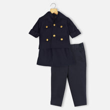 Load image into Gallery viewer, Navy Blue Kurta With Pant &amp; Jacket
