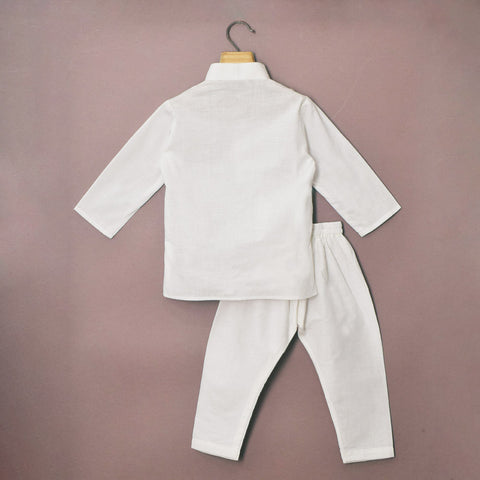 White Full Sleeves Cotton Kurta With Pajama