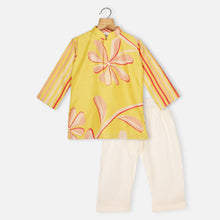 Load image into Gallery viewer, Yellow &amp; Blue Floral Printed Kurta With Beige Pajama
